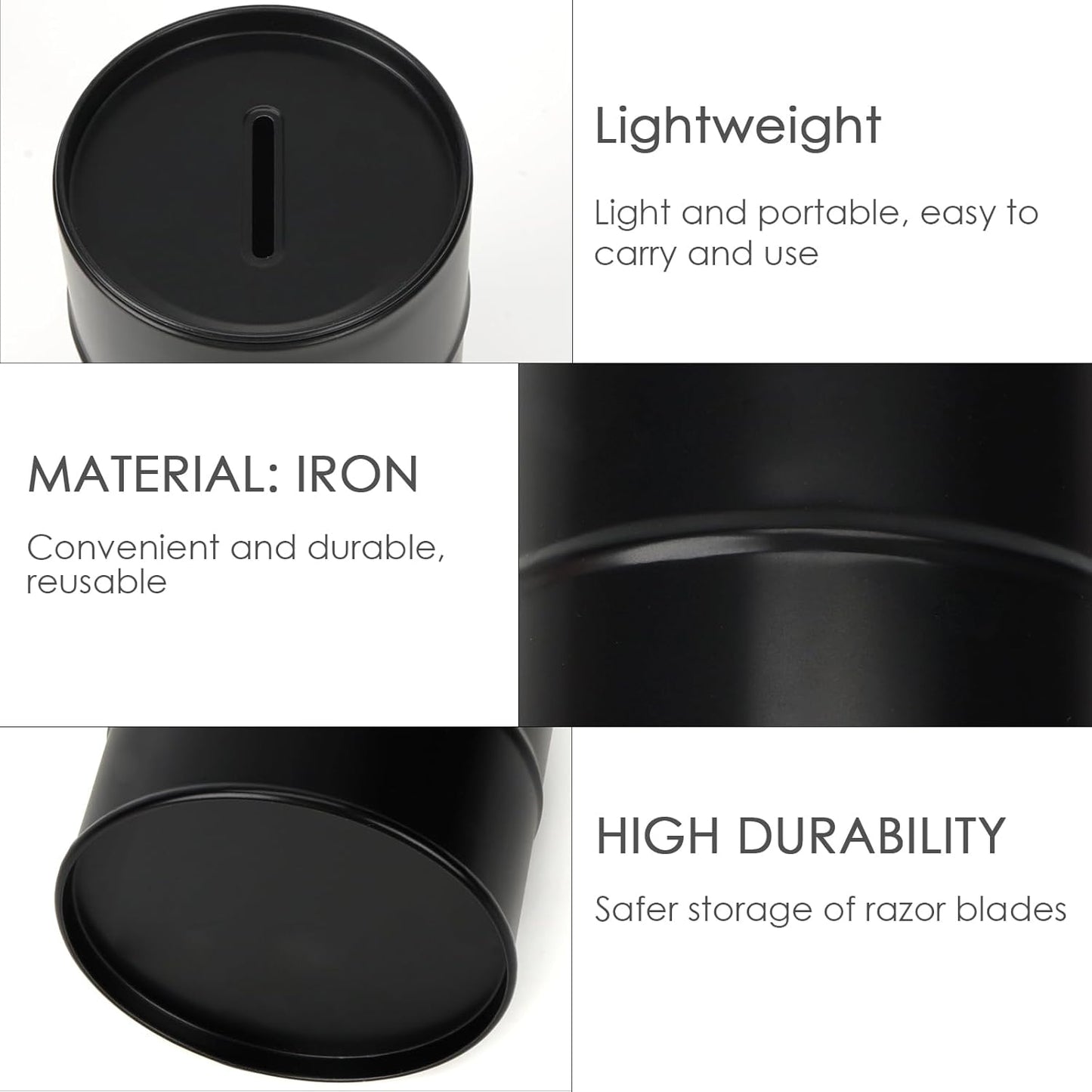 Linkidea Safety Razor Blade Disposal Container Box, Metal Razor Disposal Case Safe Bank for Storing Used Wasted Blades (Black)