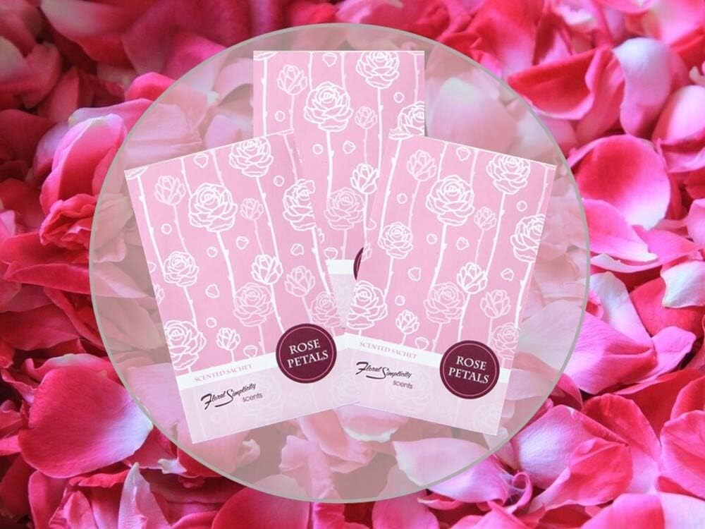 Rose Petals Scented Sachets Pack of 6, Spring and Summer - Long-Lasting Scented Bags, Home Fragrance, Air Freshener & Deodorizer for Closet, Room, Drawer, or Cars, Made in USA