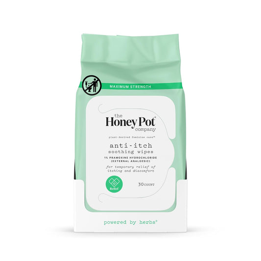 The Honey Pot Company - Anti-Itch Soothing Feminine Wipes - At Home or On the Go Medicated for Temporary Relief of Itching and Discomfort - Maximum Strength - 30 ct.