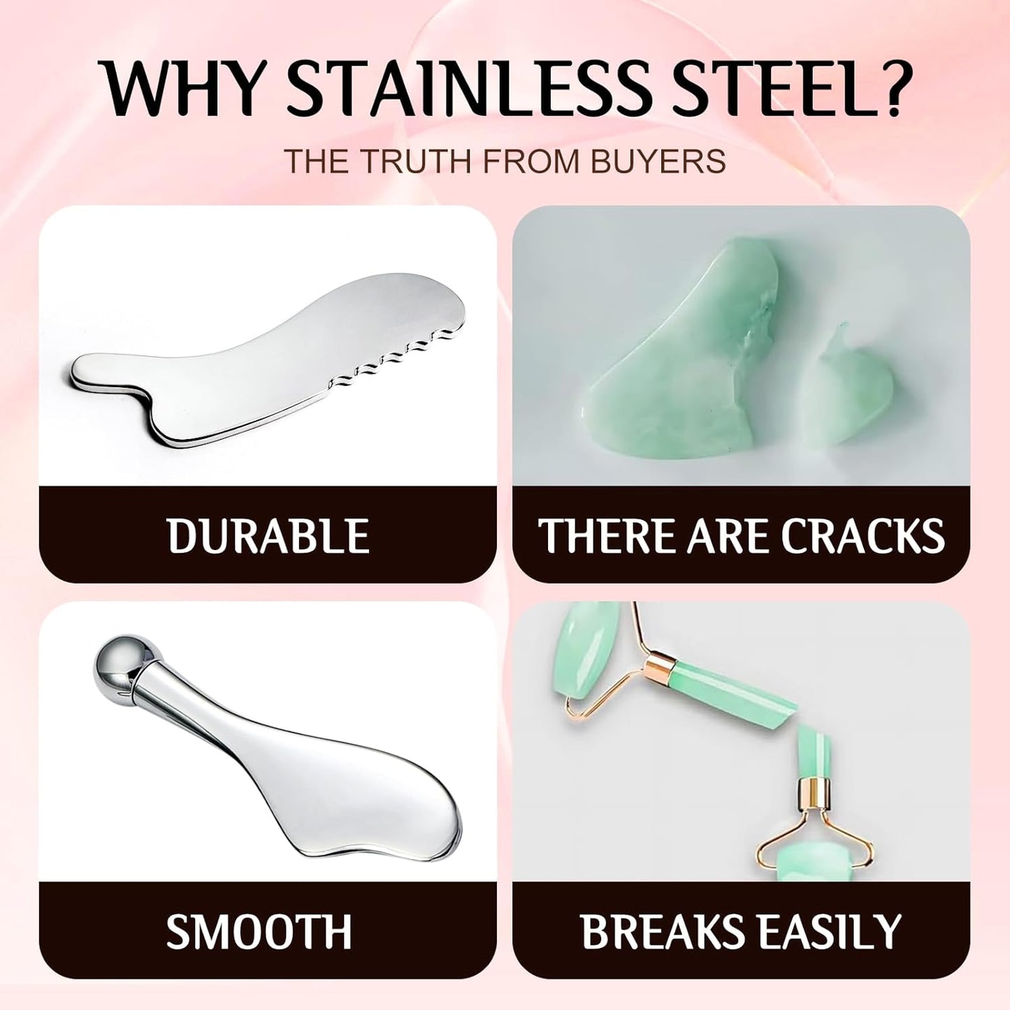 Gua Sha Facial Tools and Face Roller Set, Lymphatic Drainage Massager，Stainless Steel Facial Sculpting Eyes Roller Guasha for Face, Chin & Jawline Sculpting,Skin Care (White)