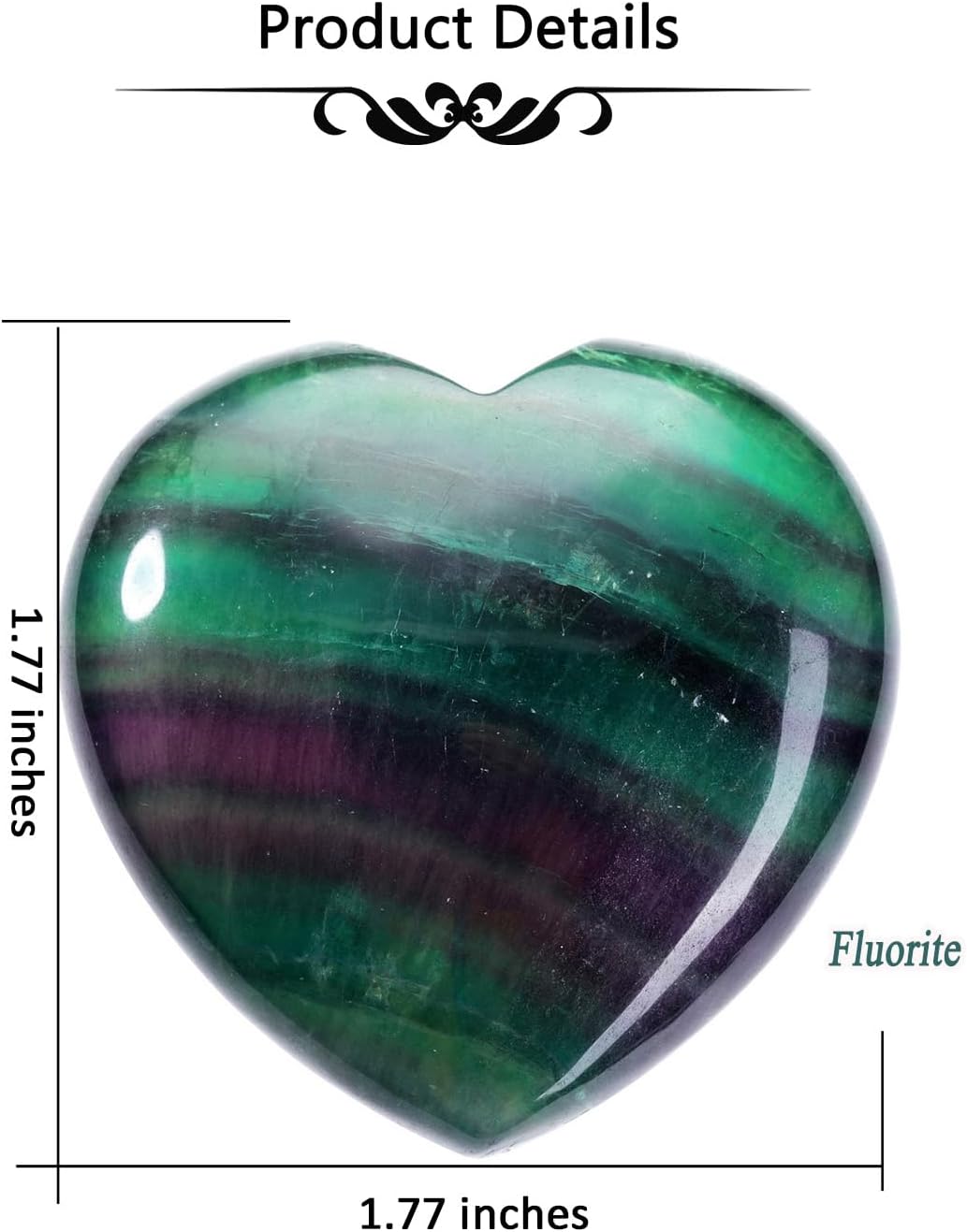 Jovivi 45mm Big Fluorite Crystal Heart Healing Crystals Heart Stones Polished Pocket Love Gemstones Chakra Reiki Energy Balancing Meditation Massage Gift
