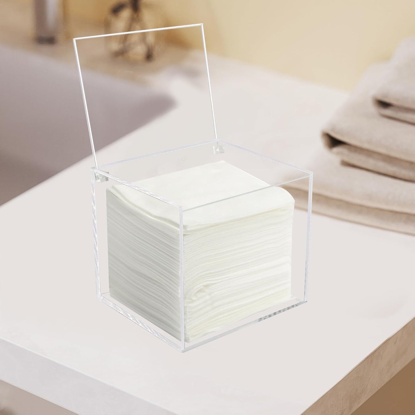 Disposable Face Towel Storage Box Compatible with Facial Towel XL, Acrylic Disposable Face Towelette Holder Container, Clear