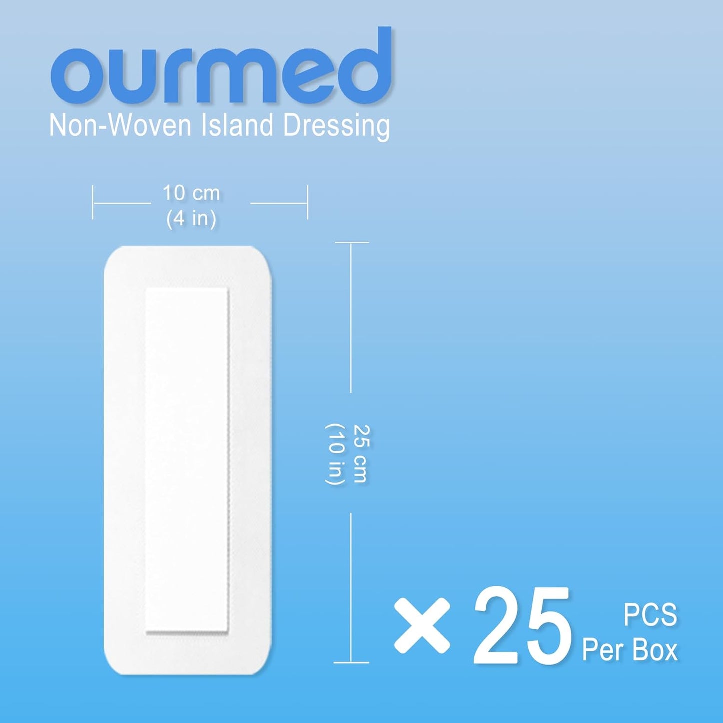 Island Dressing Bordered Gauze 4"x 10"(2"x 8" Absorbent Pad), Pack of 25, Self-Adhesive Sterile Dressing with Highly Absorbent, Latex& Rubber- Free, for Cuts and Scratches