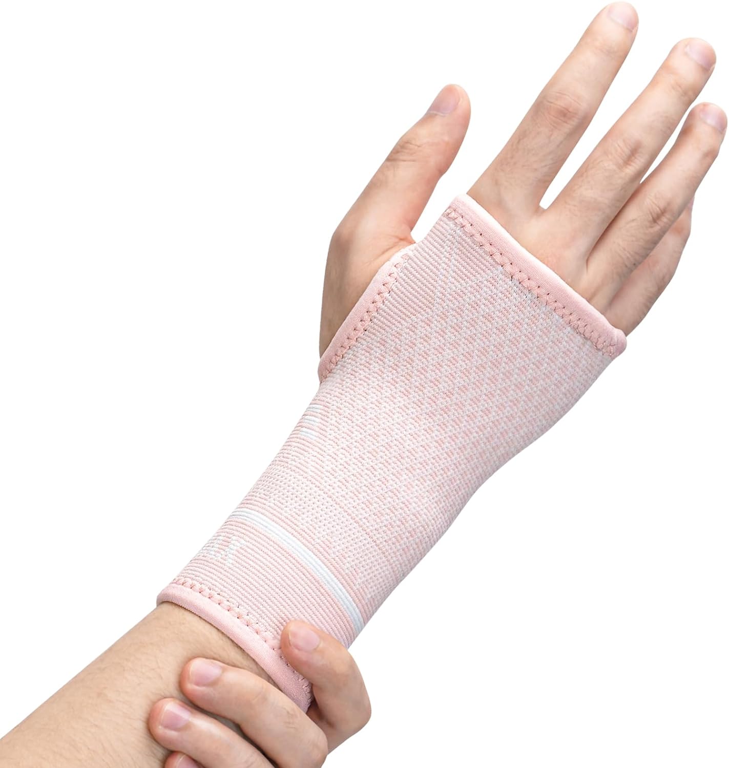 INDEEMAX Copper Wrist Compression Sleeve 1 Pair, Comfortable Hand Brace Support for Arthritis, Tendonitis, Sprains, Workout, Carpal Tunnel - Left & Right - Women and Men (Pink, S)