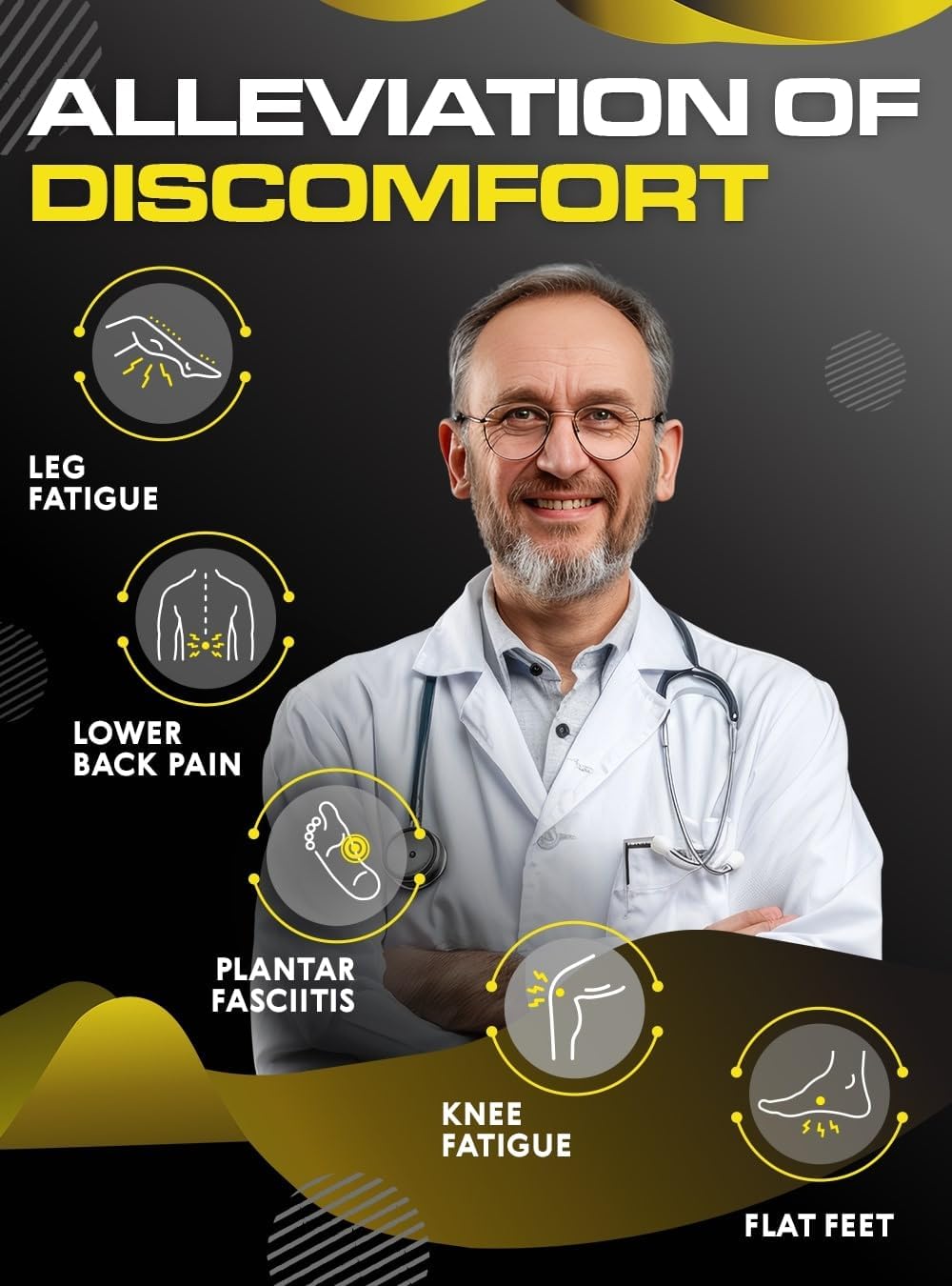 (New) Work Orthotic Insoles - Anti Fatigue Medium Arch Support Shoe Insert Men Women - for Plantar Fasciitis Flat Feet Leg - Relieve Foot Pain - Work Boot Insoles Standing All Day (L, Blue Lines)