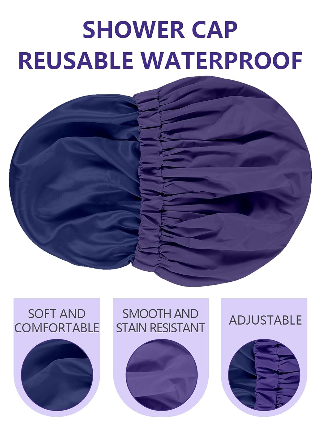 Years calm Reusable Waterproof Shower Caps for Women, Hair Caps for Showers, Double-Layer Elastic Design, for All Hairstyles, Travel-Friendly (Dark Blue)