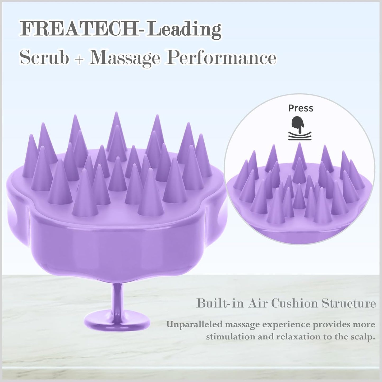 FREATECH Hair Scalp Massager Shampoo Brush with Soft Silicone Bristles for Scalp Care and Hair Growth, Shower Head Scalp Scrubber Exfoliator for Dandruff, Wet & Dry for Men, Women and Kids, Purple