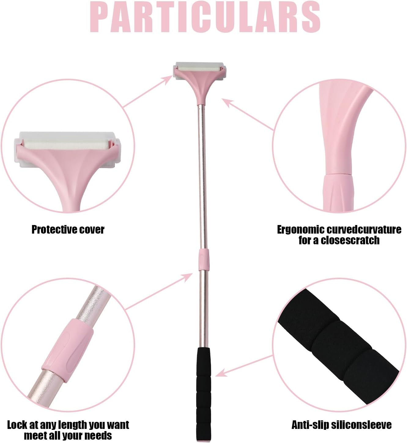 EASACE Lotion Applicator for Back,Portable 21inch Lotion Applicator with Long Handle,Extension Back Applicator Lotion with 3 Replacement Roller for Back self(Pink)