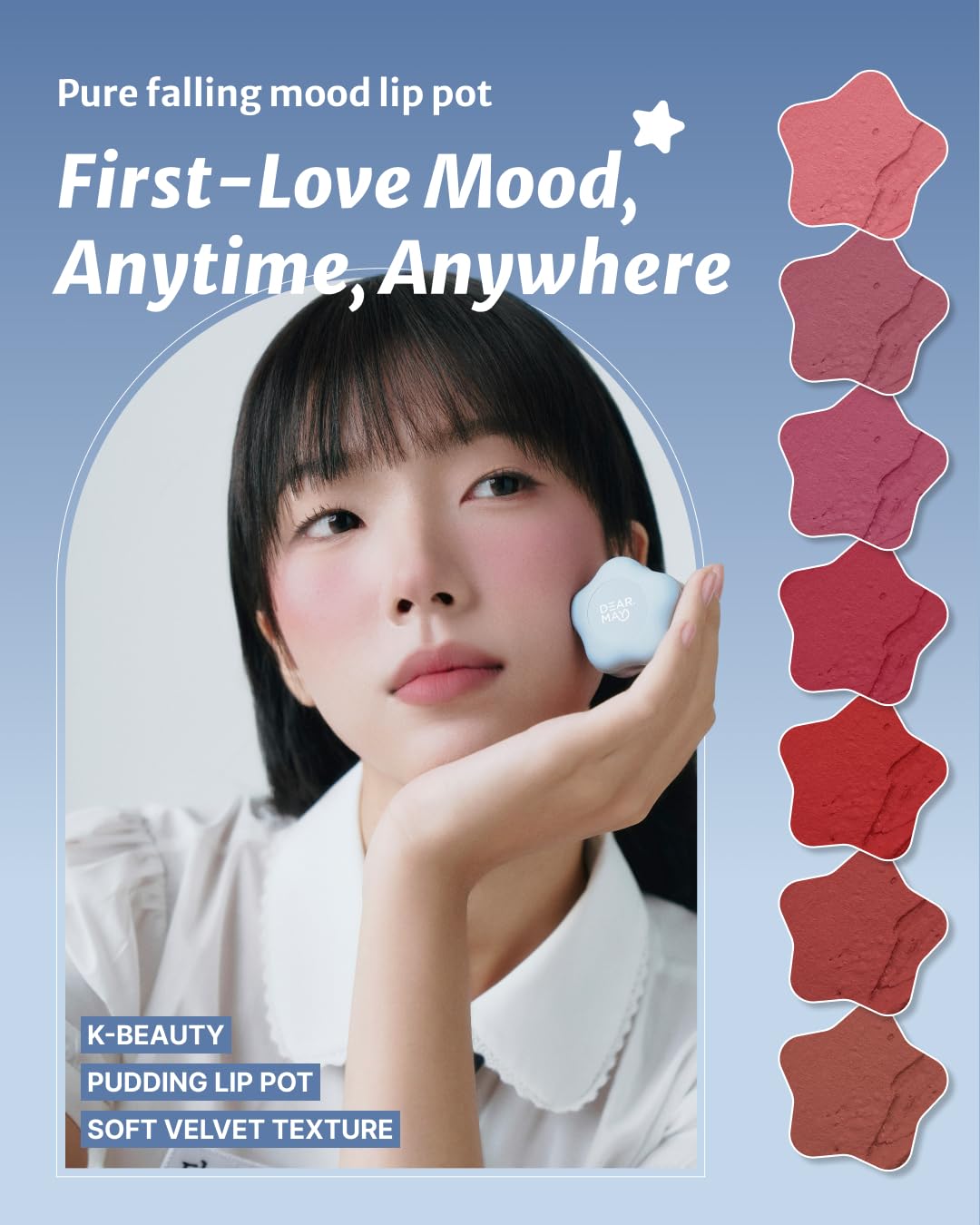 DEARMAY Pure Falling Mood Lip Pot No. 02 Blush Hour 0.23 Oz. Vegan Lip Stain Lip & Cheek Multi-Use Tint With Hydrating Formula for Smooth Soft Blend Without Dryness or Fine Lines, Korean Makeup