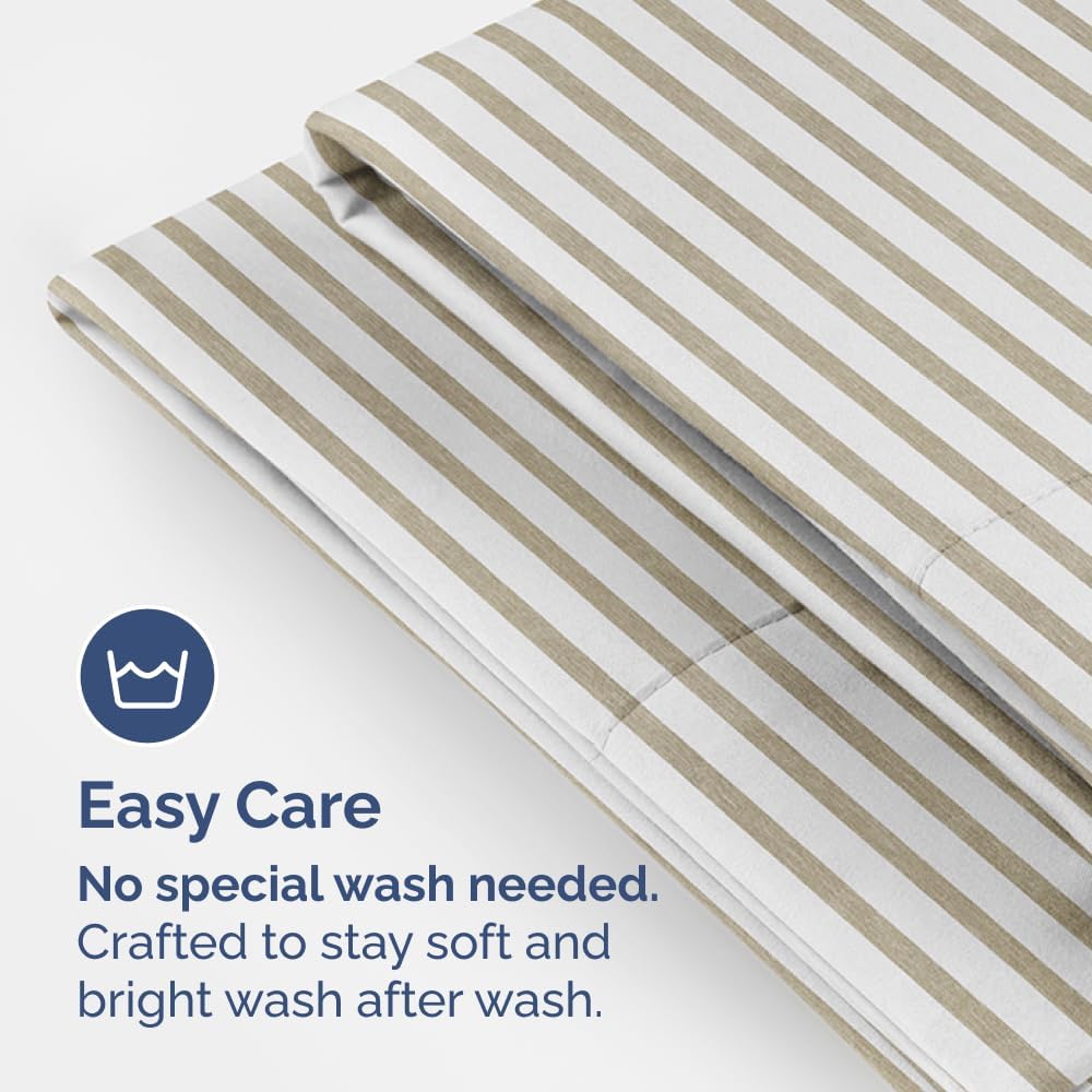 Queen Pillow Cases Set of 2 - Ultra Soft Hotel Quality Pillowcase Covers - Comfy, Cozy & Wrinkle Free - Shrinkage & Fade Resistant - Machine Washable Pillow Protectors - 2 Piece Set - Beige Stripes 2