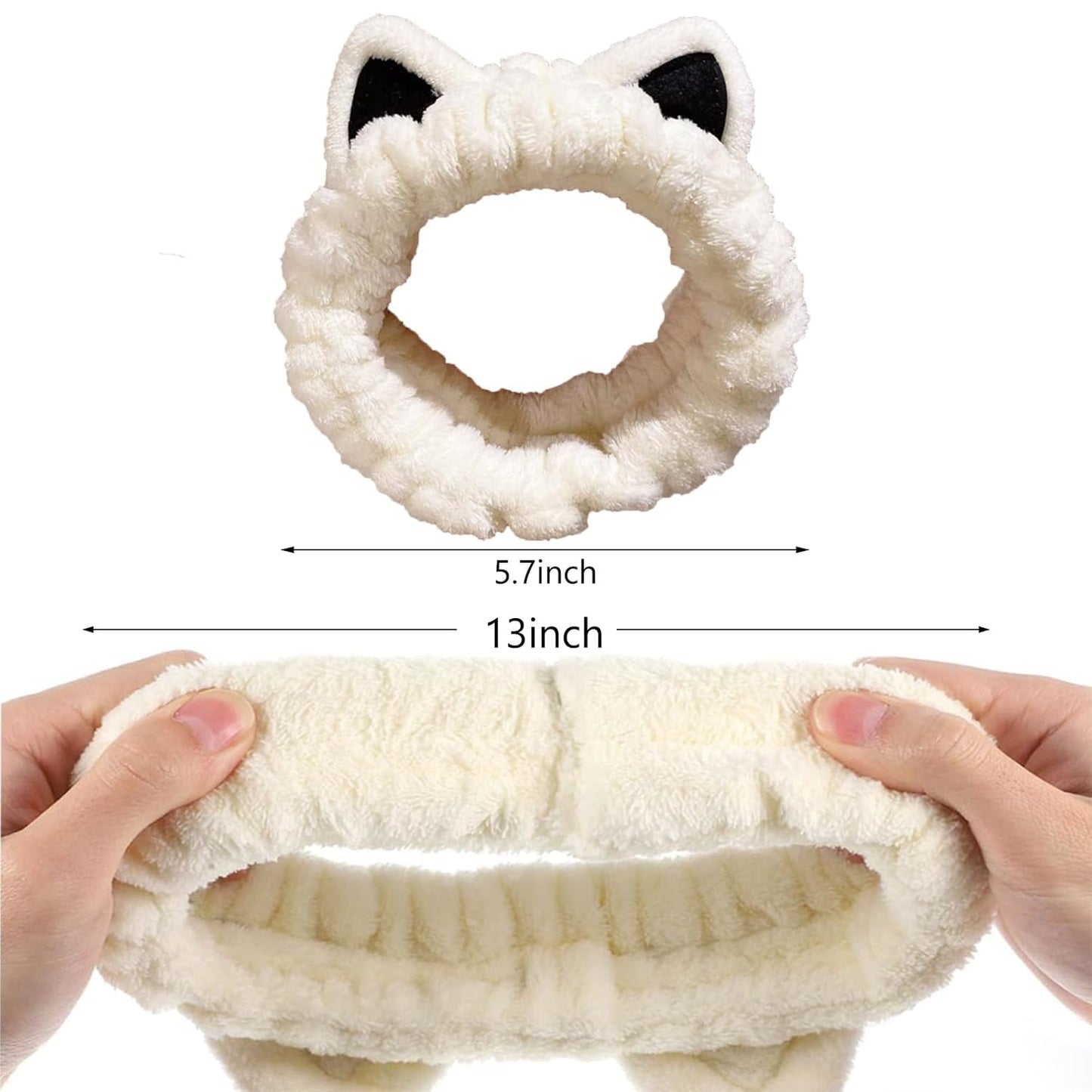 2 Pcs Cat Ears Headband, Cute Spa Headbands for Washing Face Skincare Makeup Headbands for Women Girls Trendy Stuff Present Soft Coral Fleece Hair Accessories(Beige Khaki)