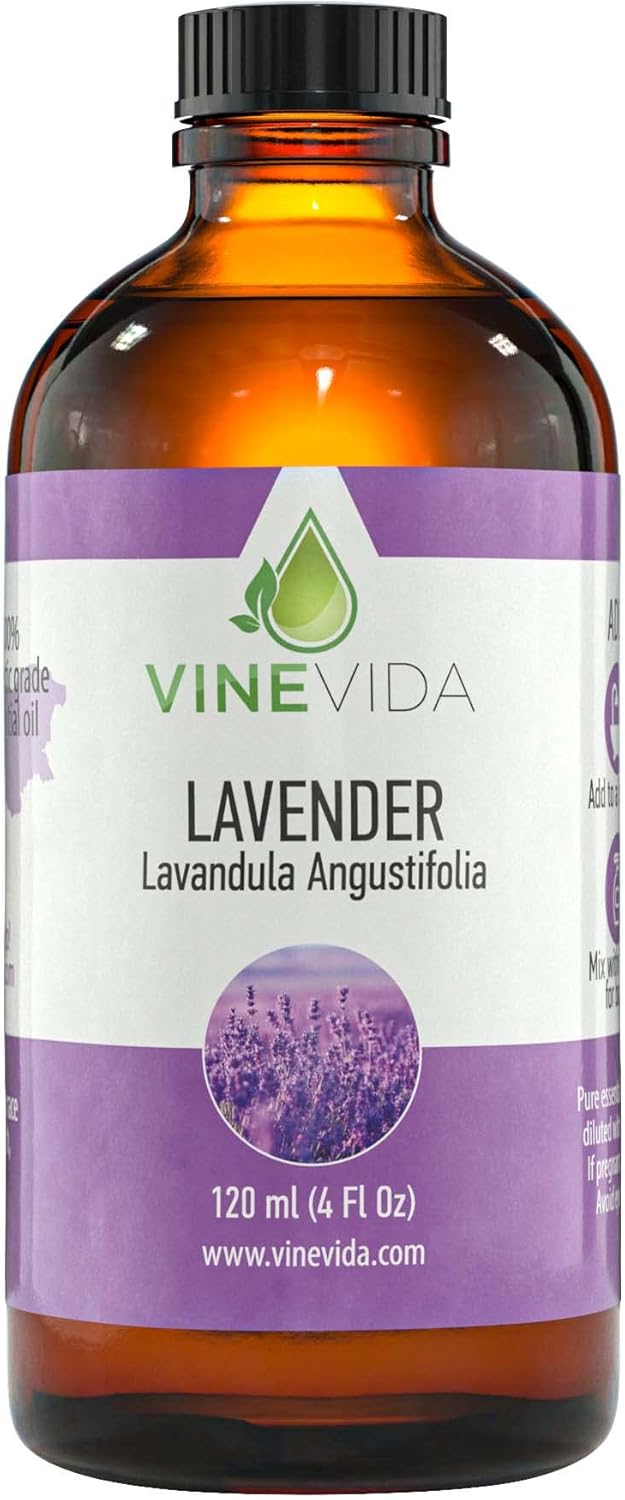 VINEVIDA Lavender Essential Oil 4 oz - Undiluted Lavender Oil - DIY Candle Scents for Candlemaking - Bulk Essential Oil for Soap Making Safe for Skin