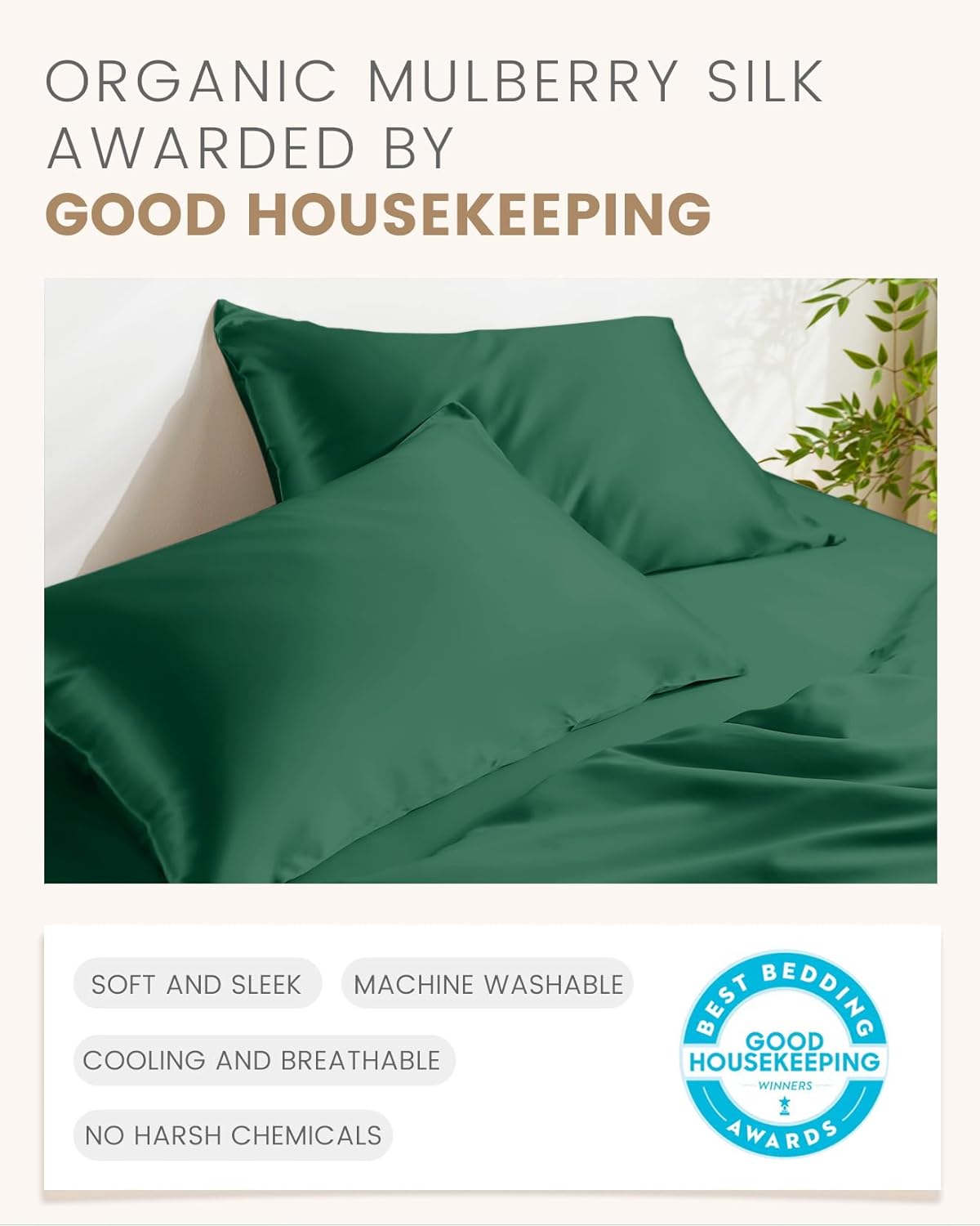 THXSILK 100% Pure Mulberry Silk Pillowcase for Hair and Skin, Grade 6A+ Pure Mulberry Silk Body Pillow Case Body Size 20"x54", Real Silk Soft Pillowcase with Zipper(Emerald Green)