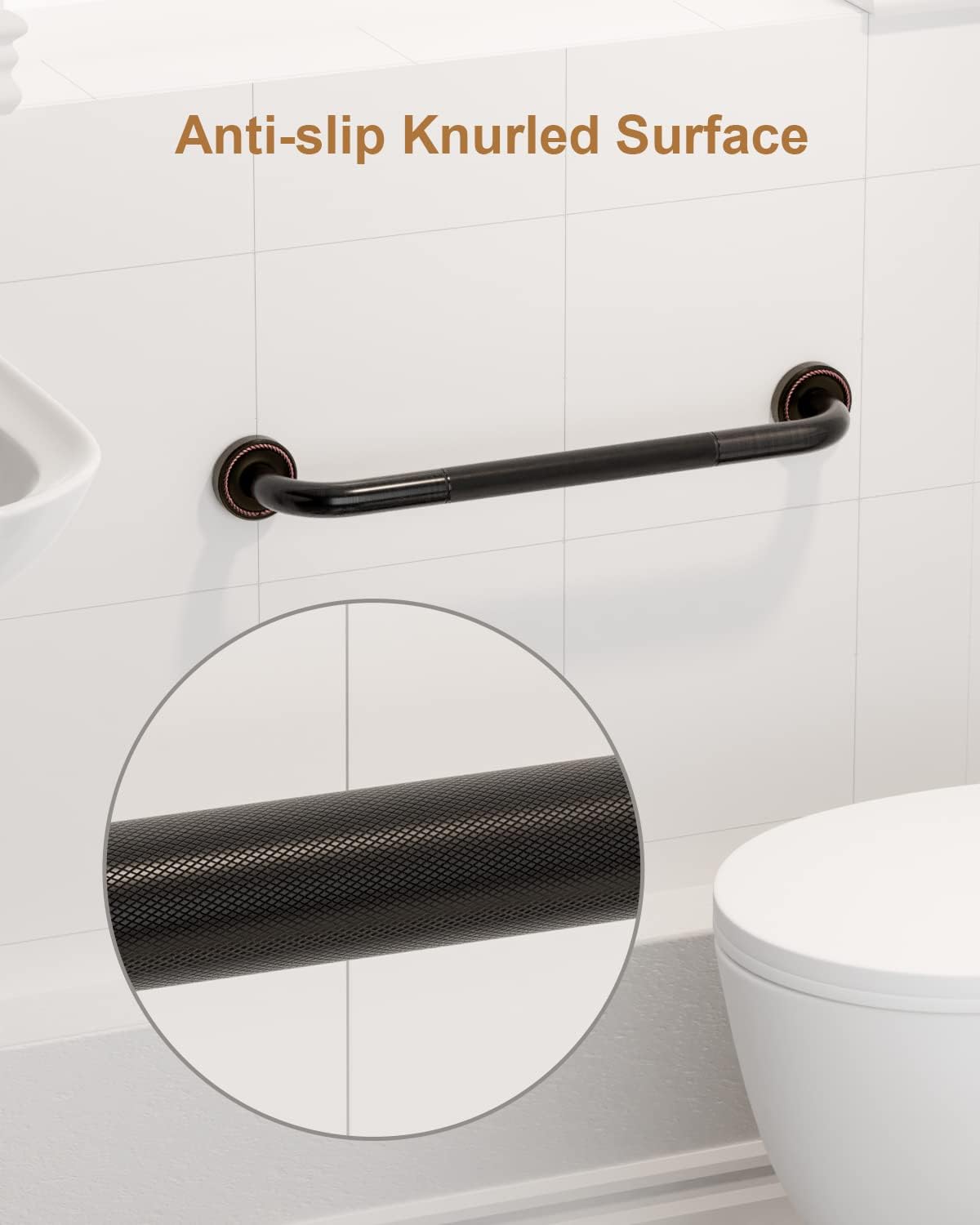 2 Pack 20 Inch Bronze Shower Grab Bar Matte Black, Munzong Antique Brass Bathroom Grab Bar w/Anti-Slip Knurled Grip, Bathroom Balance Bar, Safety Handrail Support, Injury Elderly Senior Assist Handle