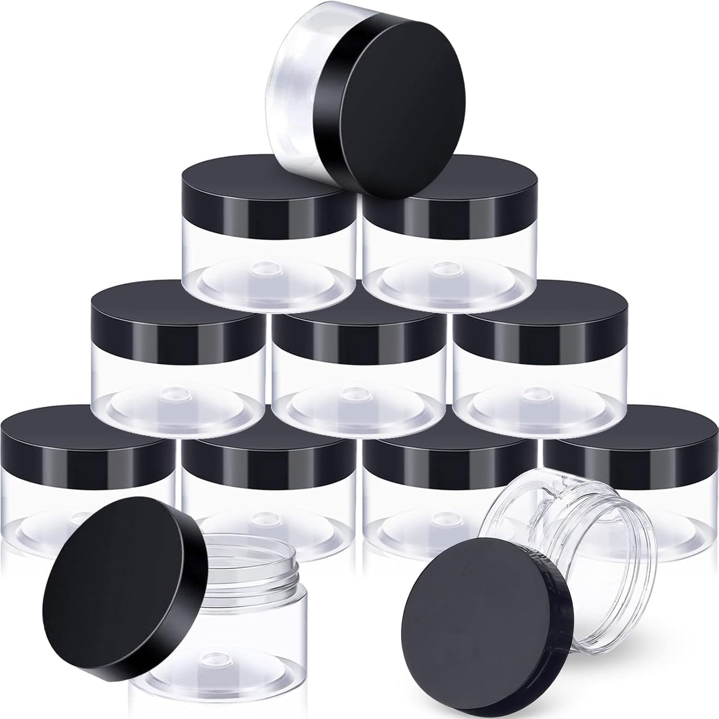 SATINIOR 12 Pack 4 oz Plastic Container Jars with Lids Round Clear Travel Cosmetic Container Slime Jars for Toiletries, Lotion, Cream, Ointments, Makeup, Rhinestone, Samples, Kitchen Storage(Black)