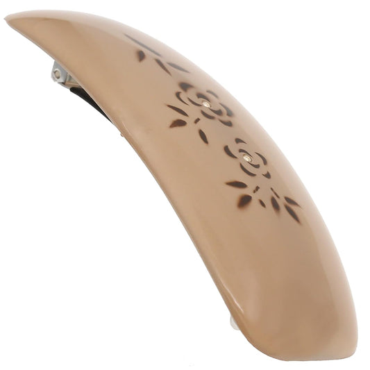 Camila Paris CP3438 French Hair Barrette Clip for Girls, Rubberized Automatic Clasp Strong Hold Grip Hair Clips for Women, No Slip and Durable Styling Girls Hair Accessories, Made in France (Beige)