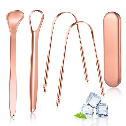 MORGLES Copper Tongue Scraper, 4Pcs Tongue Scraper with Case Medical Grade for Adults