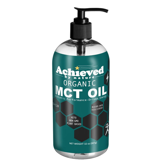 Achieved By Nature Organic MCT Oil, 32 oz, Pure MCTs from Coconuts, C8 and C10 MCTs, Keto Diet Friendly, Use in Coffee, Smoothies, High Bioavailability, Cold Pressed
