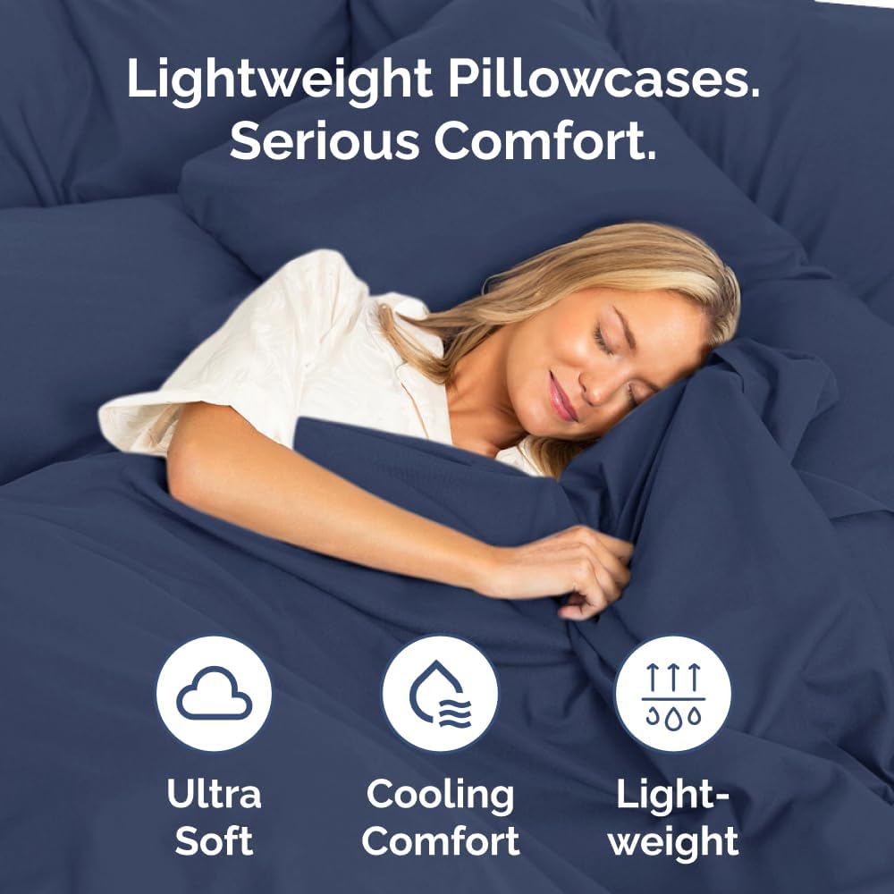 Long Pillowcases - Body Pillow Cover - Long Pillow Insert for Sleeping, Side Sleepers - Soft & Breathable Body Pillow Case with Envelope Enclosure - Comfy & Machine Washable - 20" x 54" (Navy Blue)