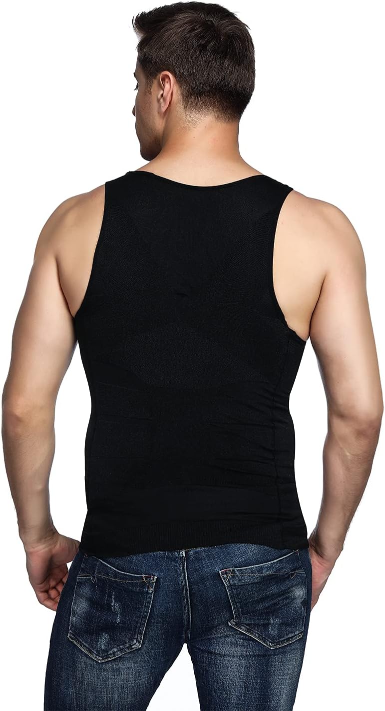 Odoland Mens 3 Pack Body Shaper Slimming Tummy Vest Thermal Compression Shirt Tank Top Shapewear