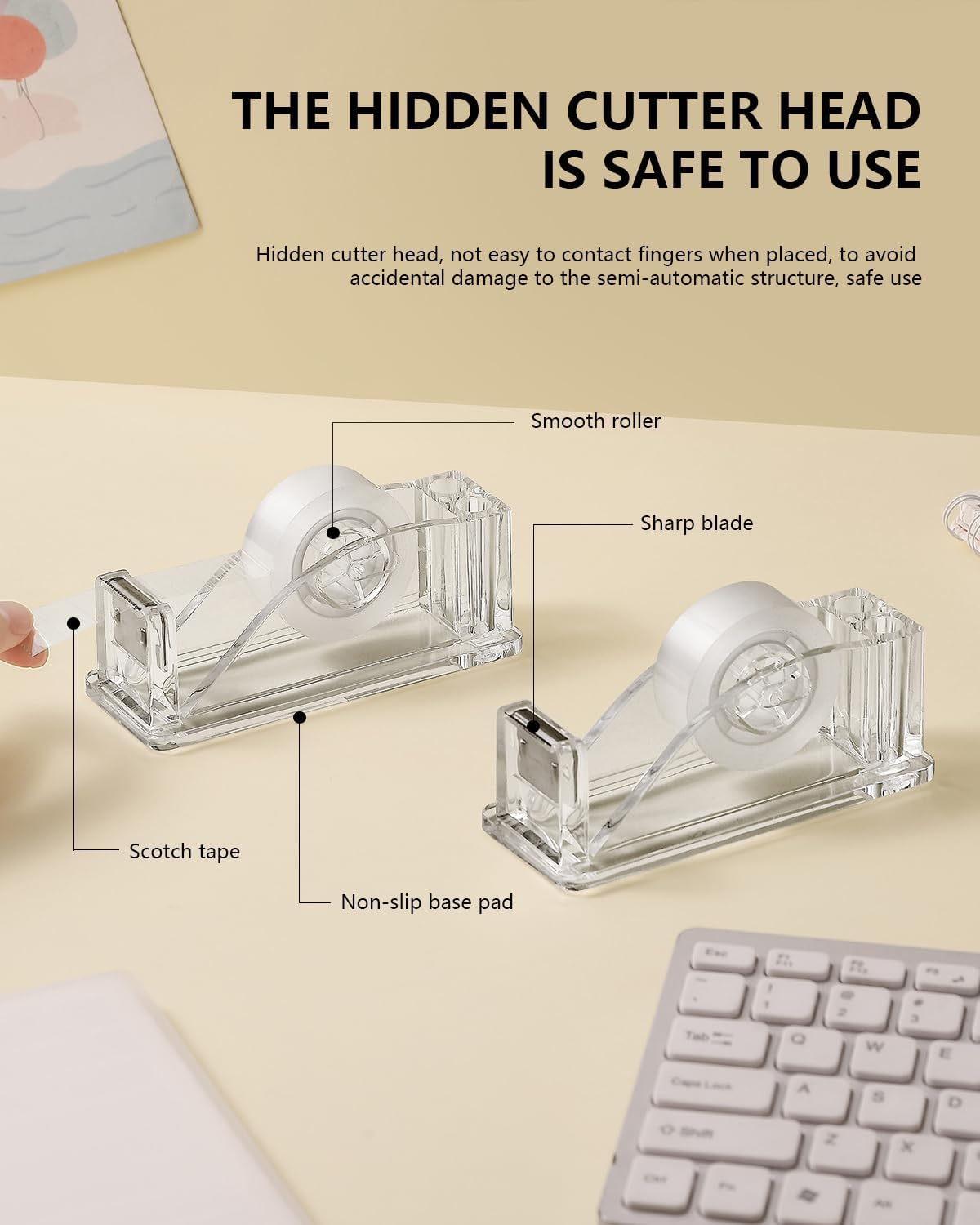 2-Piece Acrylic Tape Dispenser Desk - Durable, Stylish, and Versatile for Home, Office, or School - Fits Standard Tape Rolls - Desktop Convenience for Easy Organization（Silvery）