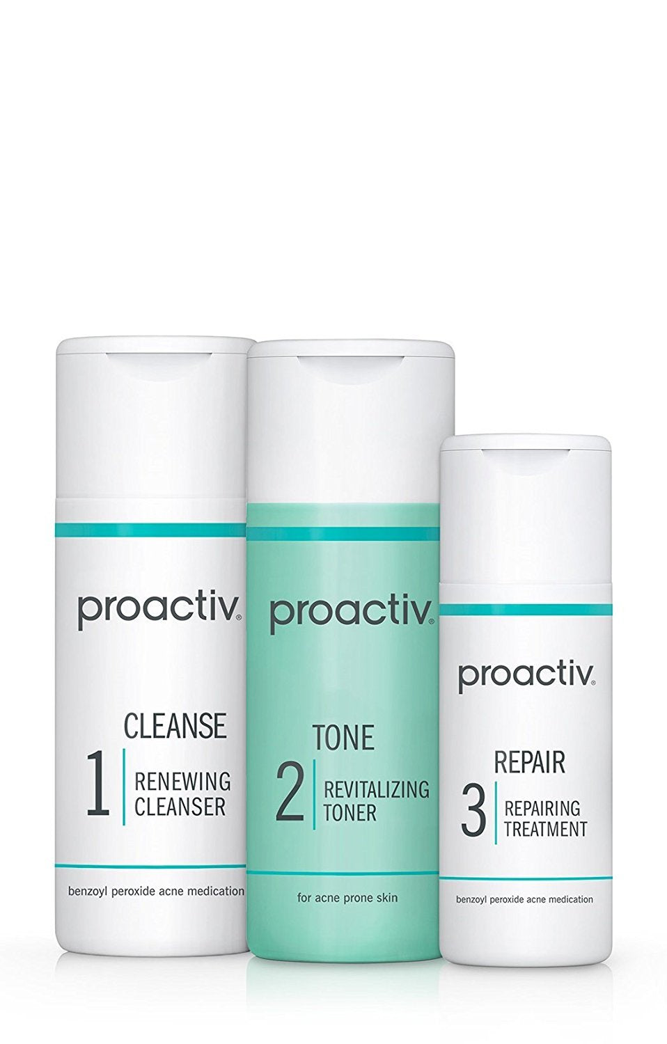 Proactiv 3 Step Acne Treatment - Benzoyl Peroxide Face Wash, Repairing Acne Spot Treatment for Face and Body, Exfoliating Toner - 30 Day Complete Acne Skin Care Kit