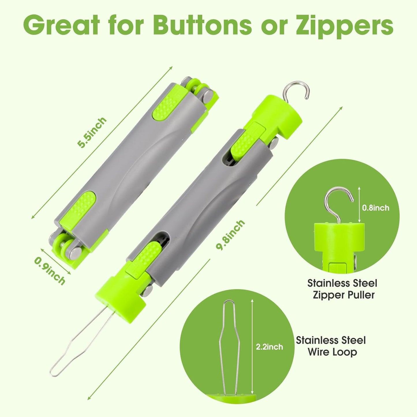 Button Hook with Zipper Pull，One Hand Dressing Aids for Easy Button,Button Assist Tool and Zipper Helper for Seniors,Elderly, Disabled Men and Women-2pack