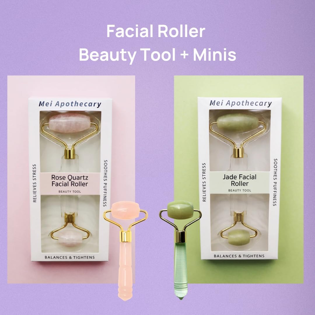 Mei Apothecary Jade Stone Face Roller - Facial Massager Tool for Radiant Skin, Authentic Xiuyan Jade Roller for Eyes