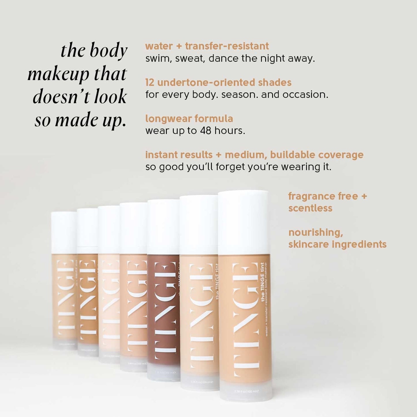 Tinge Tint Body Makeup, Lasts Up to 48 Hours, Medium Coverage Cream With Amino Acids, Hyaluronic Acid & Lysine, Semi Matte Finish, Water & Transfer Resistant, 3.38 Fl Oz - Medium Cool