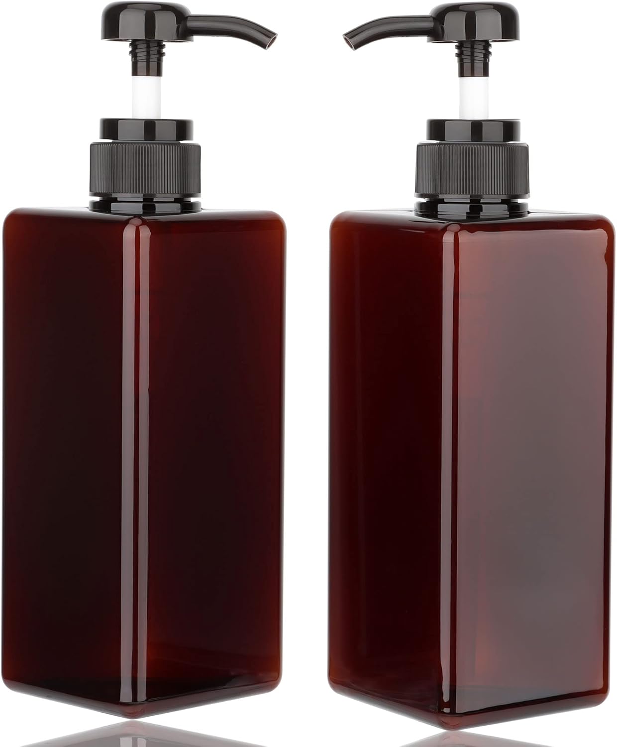Pump Bottle Dispenser 22oz/650ml Jansburg 2Pack Refillable Square Plastic Lotion Dispenser Empty Lotion Pump Bottle for Essential Oil Lotion, Shampoo, Bathroom Travel Amber