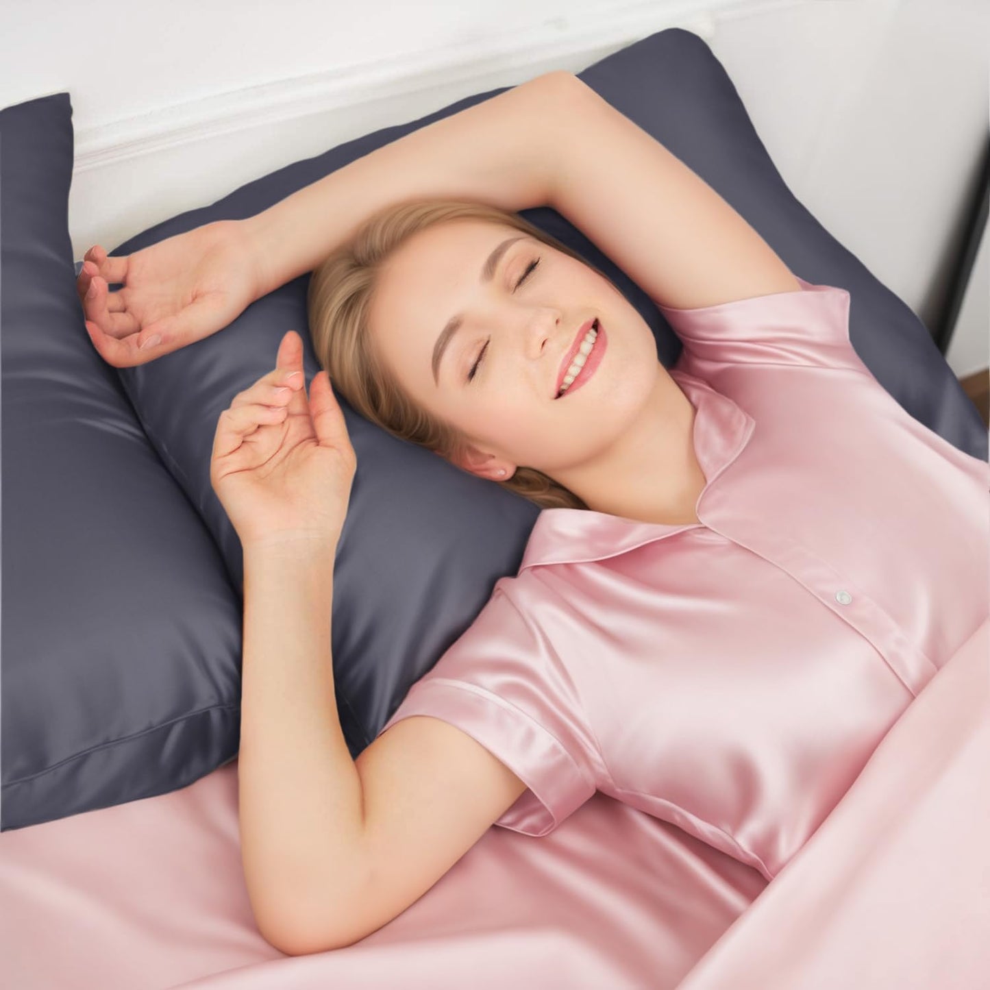 INSSL Silk Pillowcase for Women, Mulberry Silk Pillowcase for Hair and Skin and Stay Comfortable and Breathable During Sleep (King, Dark Grey)