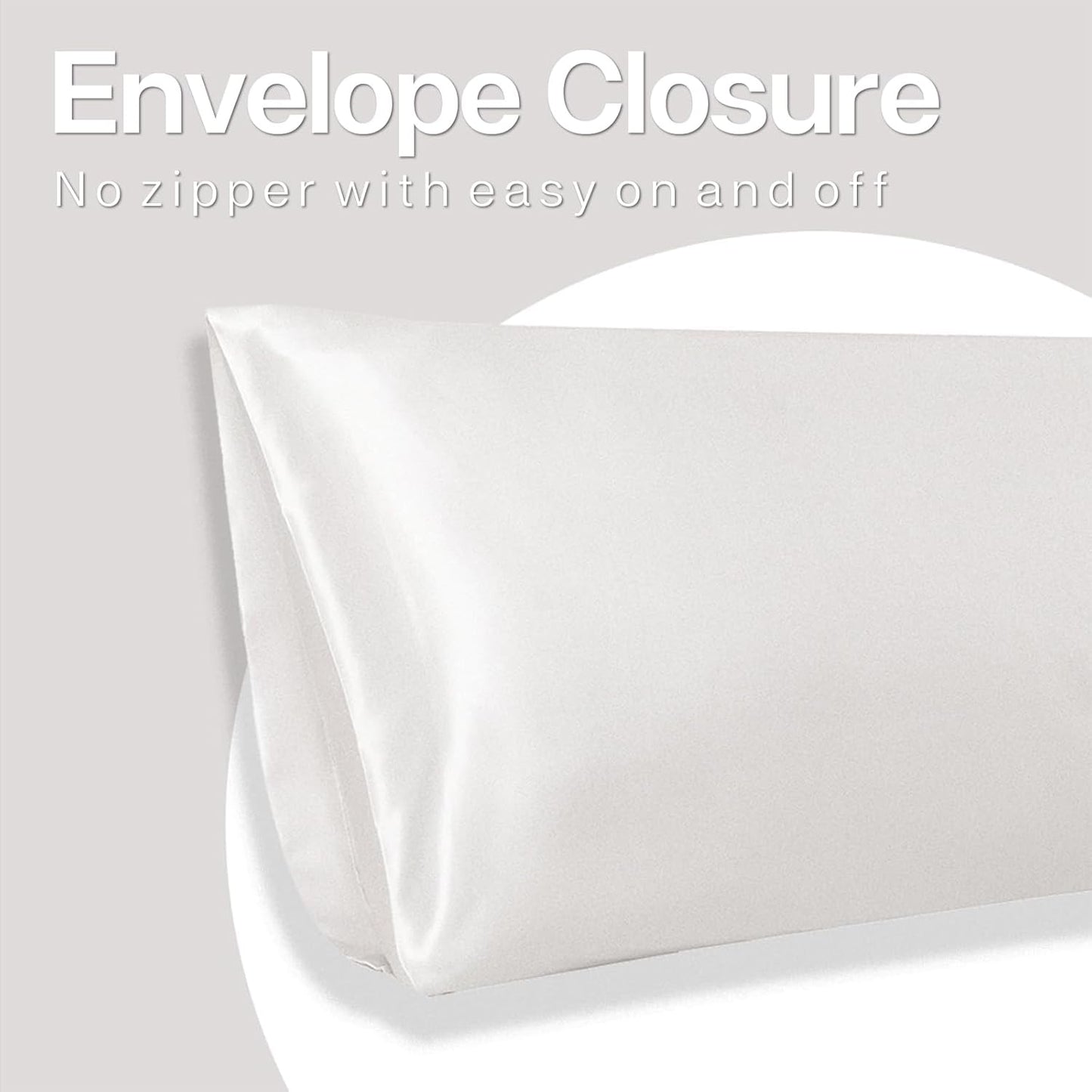 MR&HM Satin Body Pillow Cover, Soft and Breathable Body Pillow Case with Envelope Closure, Cooling and Silky Long Pillowcase for Hair and Skin,Grey (20x54, Ivory)