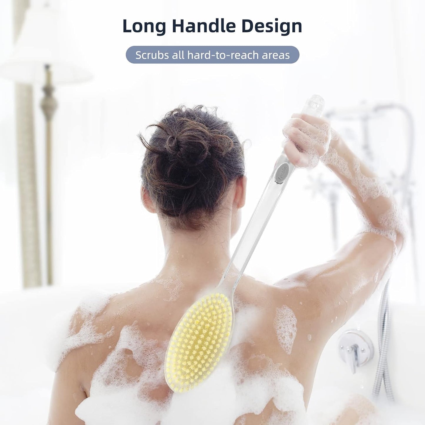Back Scrubber Long Handle for Shower,Back Brush Dual-Sided with Stiff and Soft Bristles,Body Exfoliator for Bath or Dry Brush