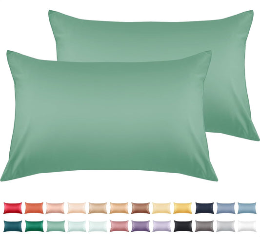 Warmstar Cotton Pillow Cases Standard Size Set of 2, 600 Thread Count Pillowcases 20x26 Inches, Soft Long Staple Cotton Pillowcases Breathable with Envelope Closure,Zephyr Green
