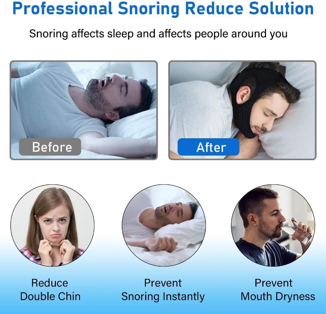 Forzacx Anti Snore Chin Strap - Breathable Chin Strap Snoring Solution, Effectively Reduce Snoring, Non-Stick Hair, Don't Fade - Black