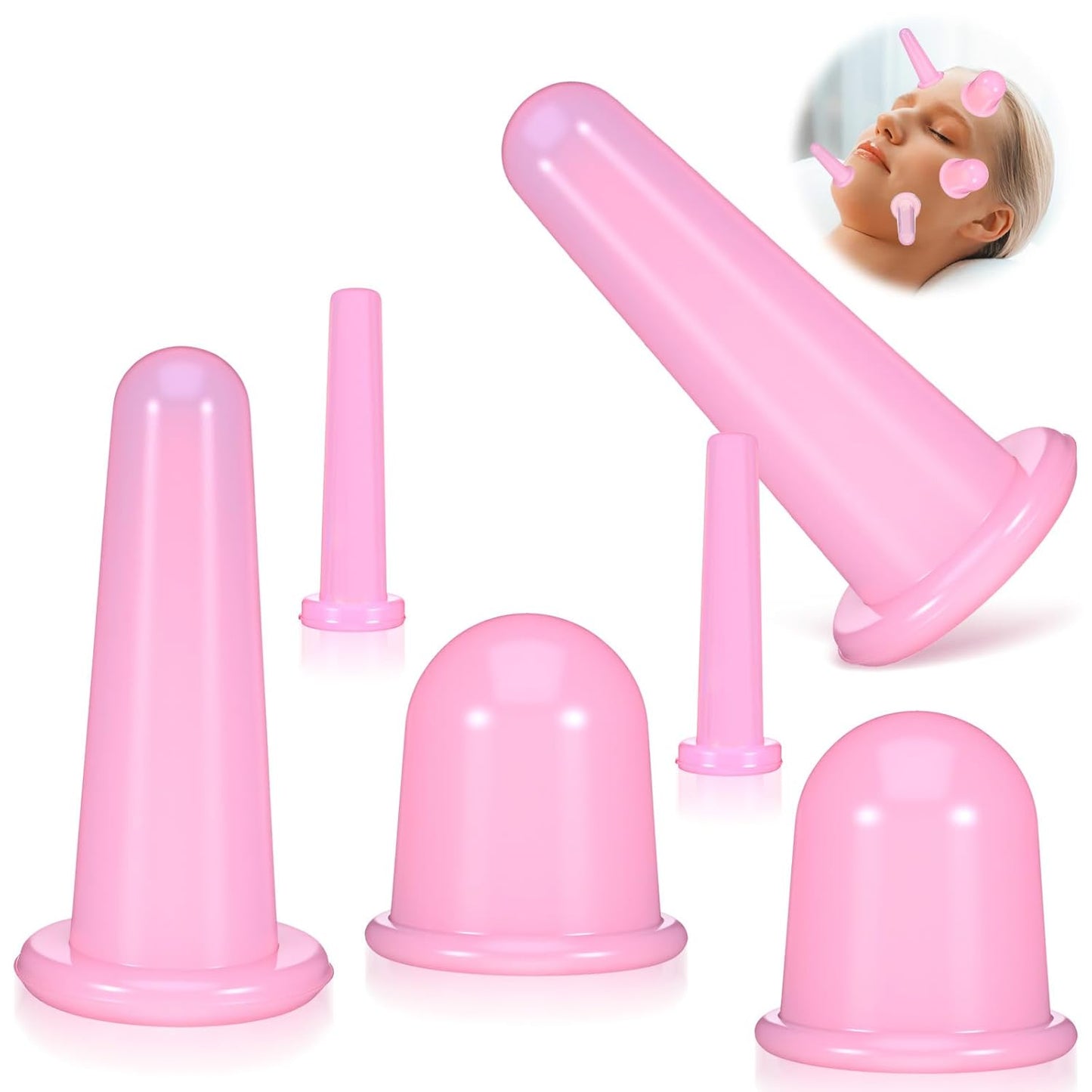 4pcs Face cups for Facial Cupping,Face Cupping Tool,Silicone Anti Cellulite Faces Cups,Vacuum Facial Suction Cup for Faces and Neck Eye Massage Beauty Tool,Pink