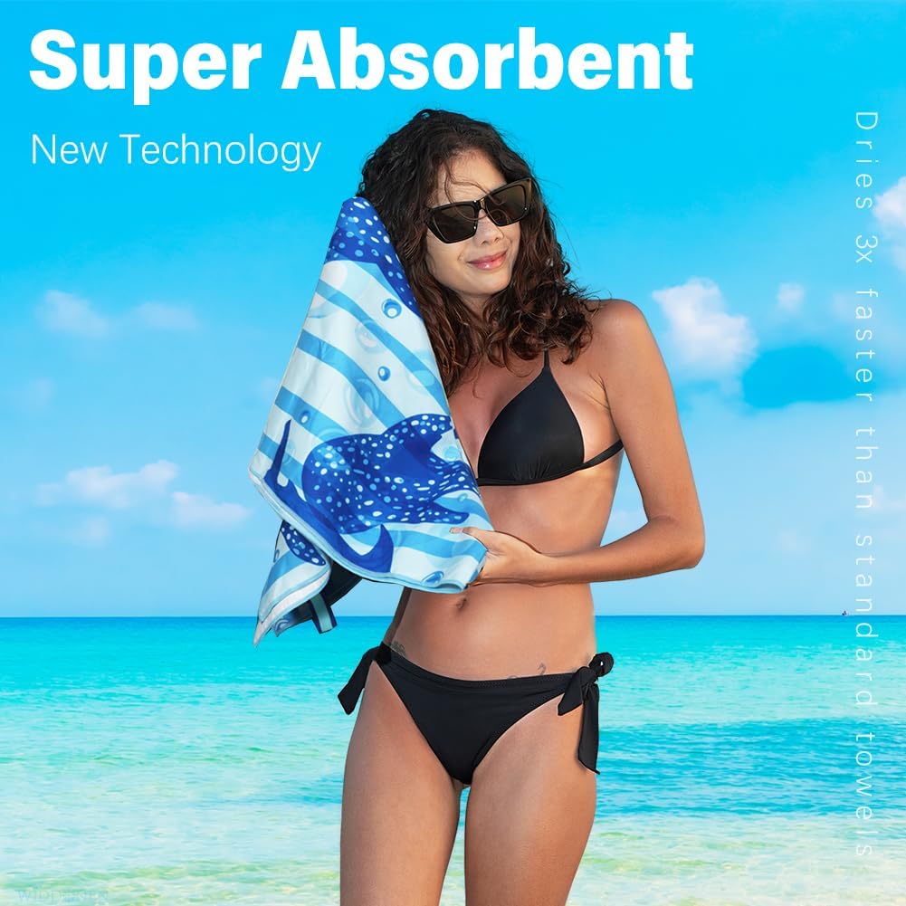 6 Pack Lightweight Thin Microfiber Beach Towel Sand Free Quick Dry Absorbent Compact Soft Pool Swim Travel Towels Extra Large Oversized Beach Accessories packable Essentials Stuff Gifts for Adult