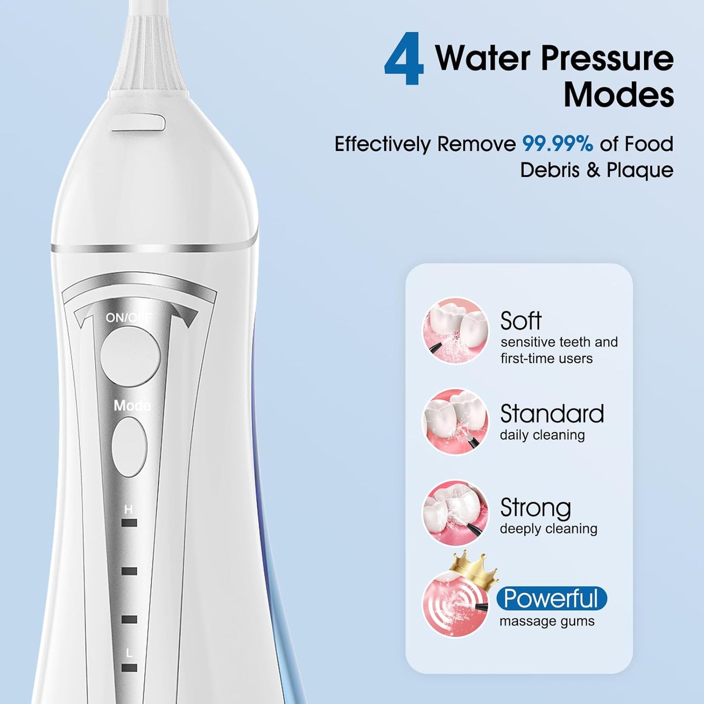 Water Dental Flosser Teeth Pick: Portable Cordless Oral Irrigator 300ML Rechargeable Travel Irrigation Cleaner Beautypick IPX7 Waterproof Electric Flossing Machine for Teeth Cleaning White