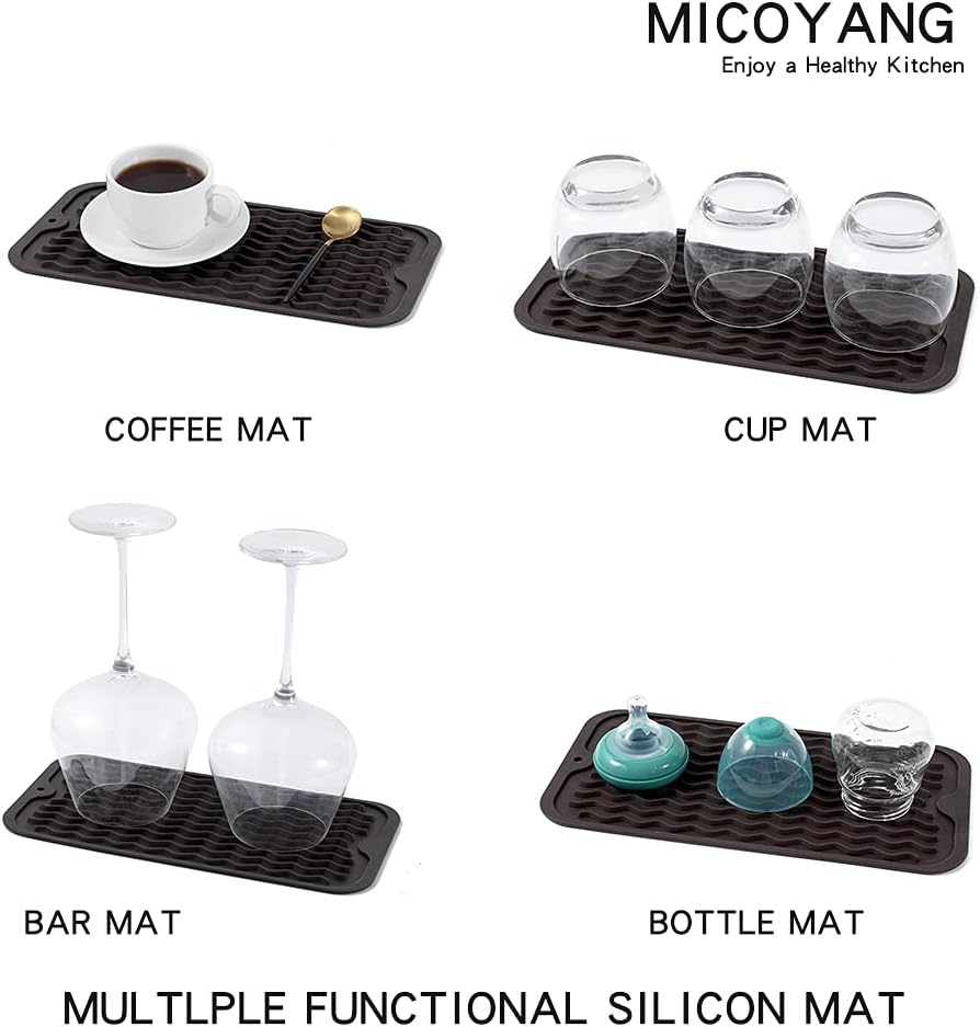 Silicone Dish Drying Mat for Multiple Usage,Easy clean,Eco-friendly,Heat-resistant Silicone Mat for Kitchen Counter or Sink,Refrigerator or Drawer Liner Coffee S 12 inches x 6 inches