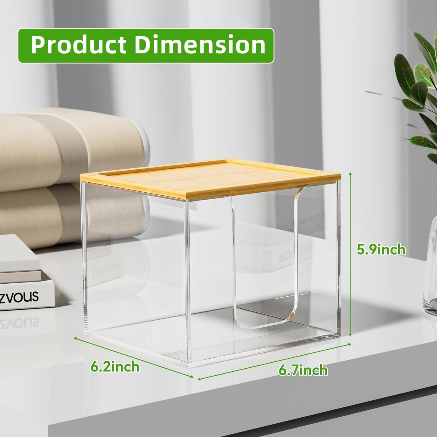 VITVITI Disposable Face Towel Holder Box, Acrylic Facial Towel Container for XL Clean Skin Club, Large Disposable Face Towels Storage with Bamboo Lid, for Bathroom, Vanity Makeup, Clear