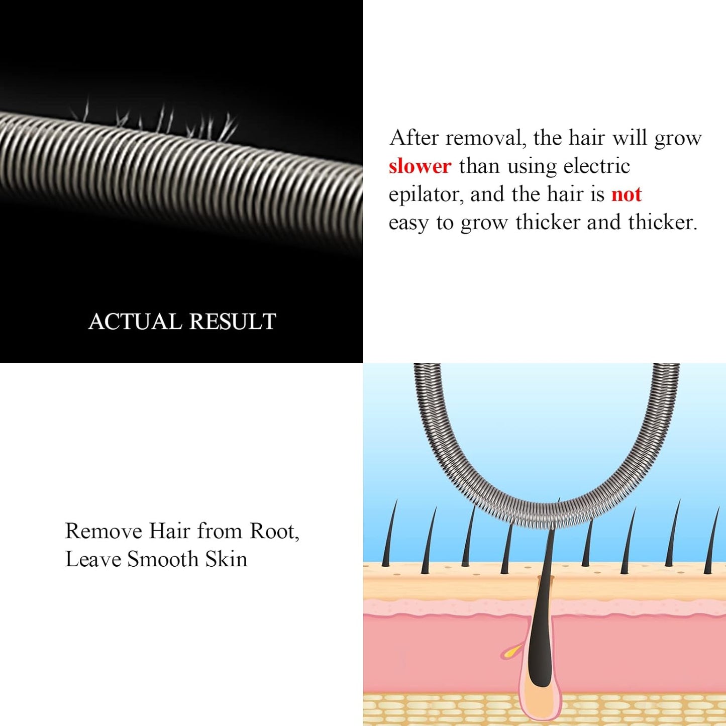 Ideal Swan Spring Hair Remover - 4 Pack Stainless Steel Spring Epilator - Facial Hair Remover for Women Face, Chin Hair, Upper Lip Hair, Spring Facial Hair Remover for Women Mustache