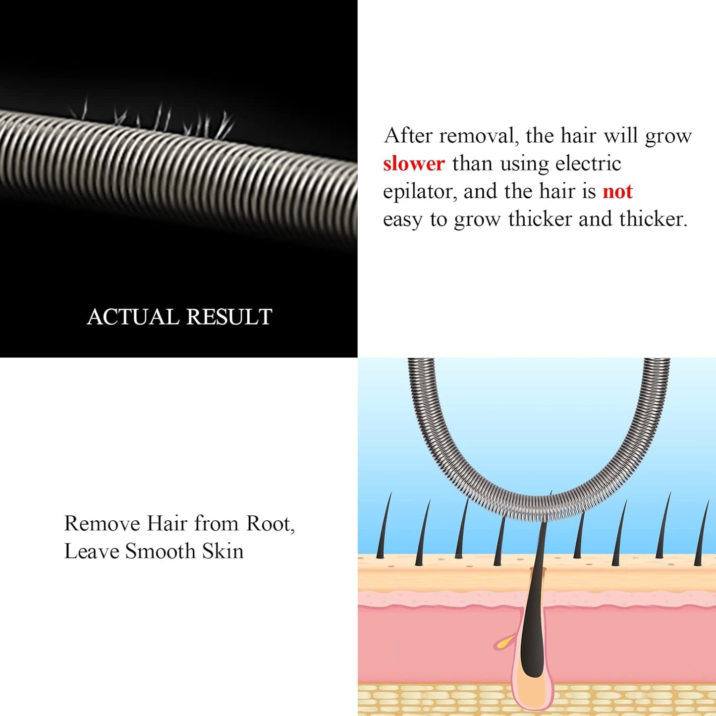 Spring Hair Remover - 4 Pack Stainless Steel Spring Epilator - Facial Hair Remover for Women Face, Chin Hair, Upper Lip Hair, Spring Facial Hair Remover for Women Mustache (Purple)