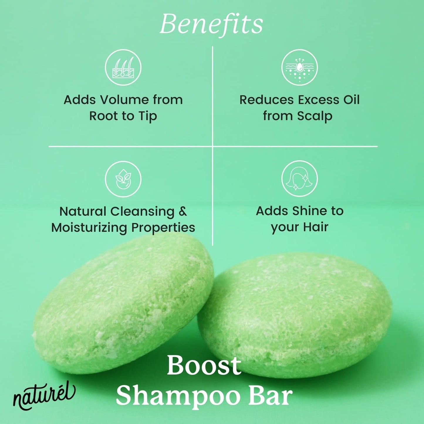 NATURL Boost Volumizing Shampoo and Conditioner Bar Set with Sea Salt and Lime Oil for Fine or Oily Hair, Free of Silicone, Paraben, Phthalate, Gluten, Citrus Scent, 2 Count