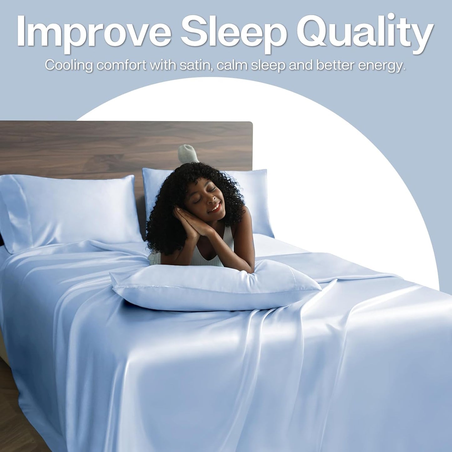 MR&HM Satin Pillowcase for Hair and Skin, Silk Satin Pillowcase 2 Pack, Standard Size Pillow Cases Set of 2, Silky Pillow Cover with Envelope Closure (20x26, Light Blue)