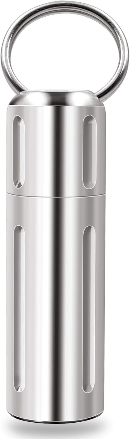SHD Pill Holder Keychain,Titanium Waterproof Single Pill Box Container,Portable Small Pill Case for Outdoor Travel Camping