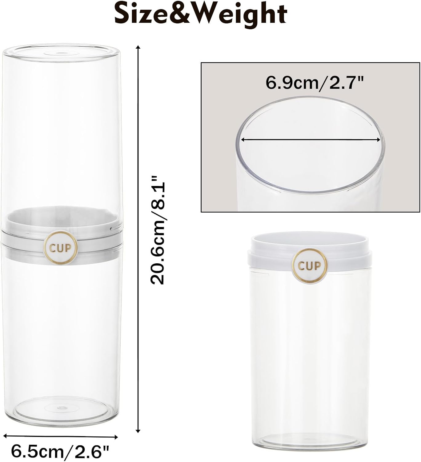 Yeeco Toothbrush Travel Case, 2 pcs Transparent Portable Toothbrush Cover with Mouthwash Cup, Plastic Cylindrical Tooth Brushing Holder for Home School Camping Travelling, 8.1 x 2.6 inches，Clear