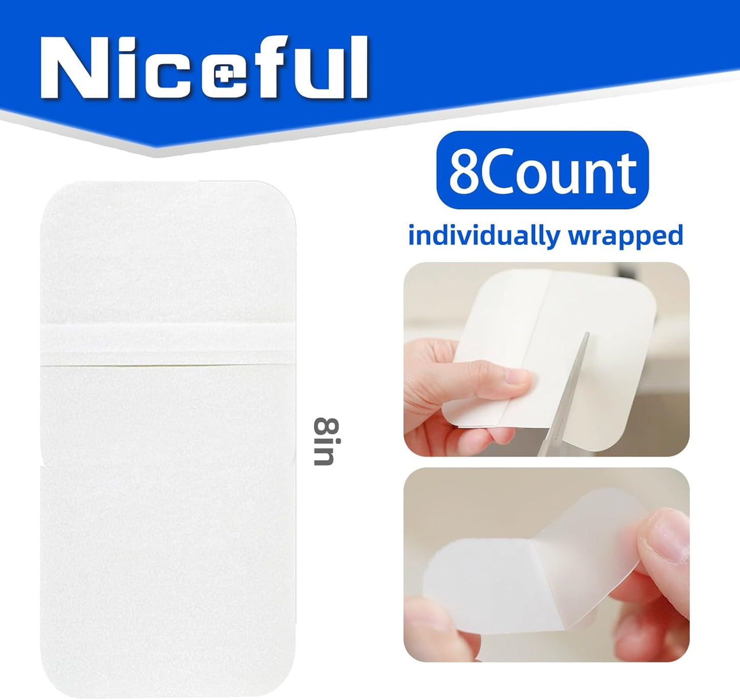 8 Count Hydrocolloid Bandages 4"x8", Large Hydrocolloid Gel Bandages for Wounds, Wound Healing Bed Sore Dressings