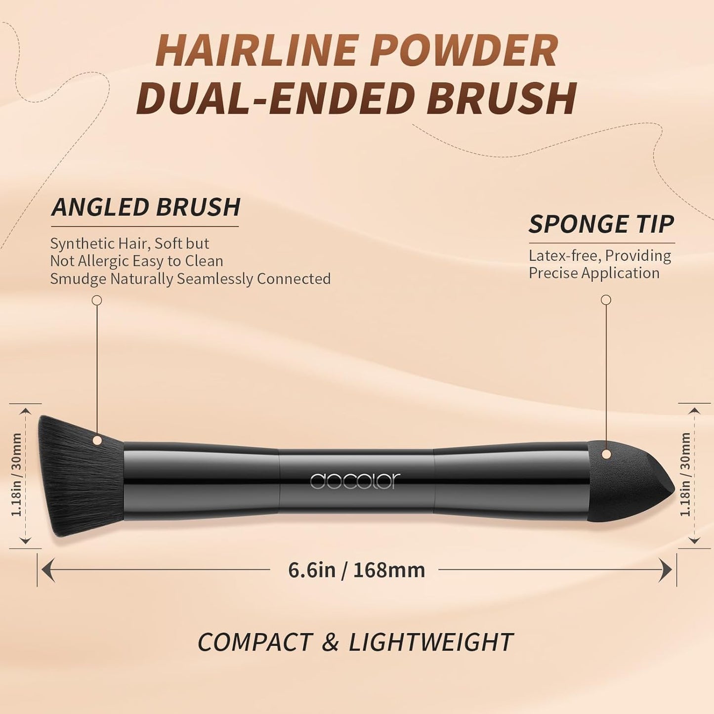 docolor Dual-Ended Hairline Powder Brush, Hair Contour Brush with Sponge Tip, Makeup Brush for Seamless Blending, for Hair Contouring, Root Touch-ups, and Beard Coverage Vegan & Cruelty-free