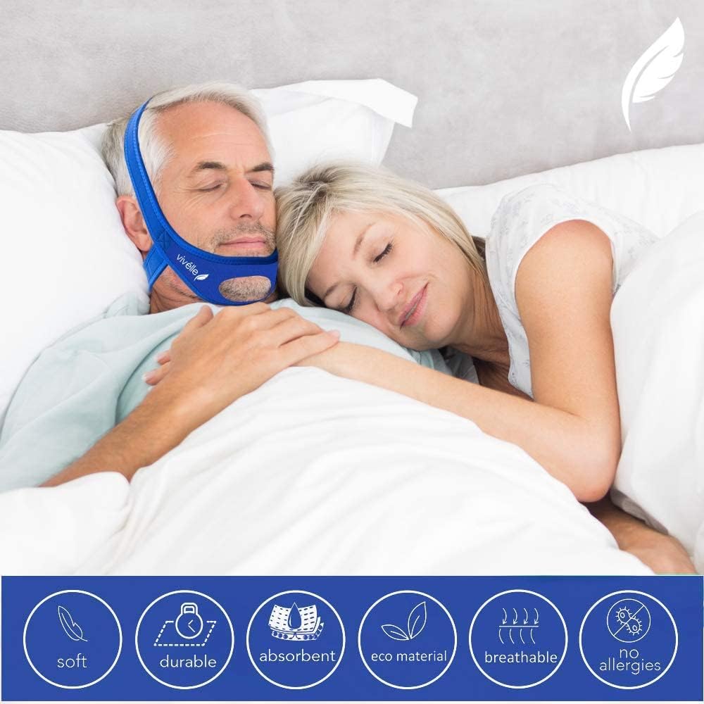CPAP Chin Strap - for Men & for Women by Vivélle, Slim Non-Slip, Adjustable, Premium Snore Stopper Device That Helps You Breath Right (Medium)