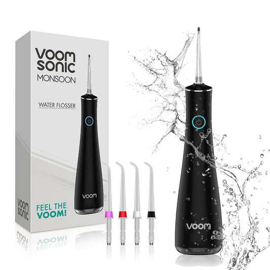 Cordless Water Flosser (Black) | Portable Oral Irrigator, Travel-Friendly Water Pick with 4-Tips, 3 Speed Rechargeable Water Dental Flosser for Teeth Cleaning, Braces & Sensitive Gums, IPX7 Waterproof